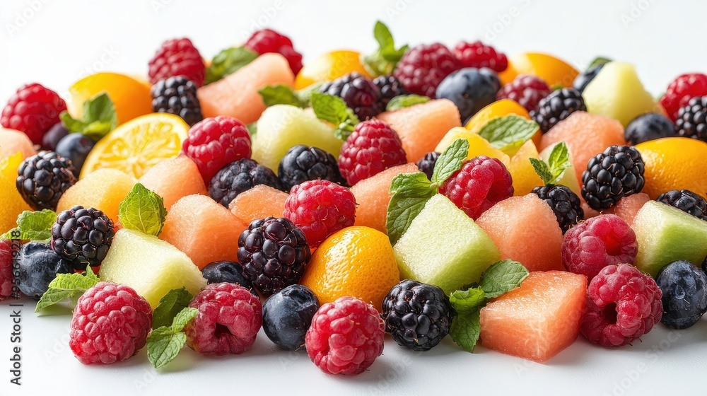 Fresh Fruit Salad with Melon, Berries and Mint. Fresh Fruit Salad with Melon, Berries and Mint.