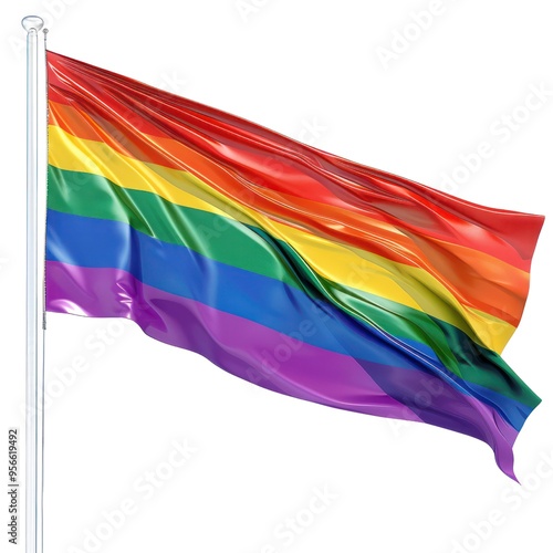 A rainbow flag is waving in the wind