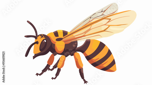 Cute Bug Icon Side View of Striped Bee Flying