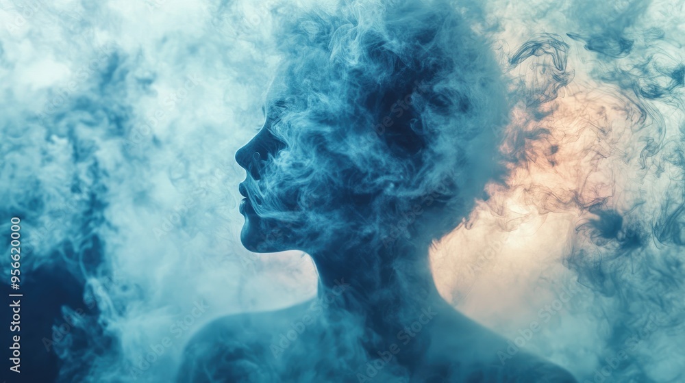 Profile of a Woman Emerging from Blue Smoke Profile of a Woman Emerging from Blue Smoke