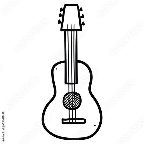 Hand drawn doodle acoustic guitar on white background.