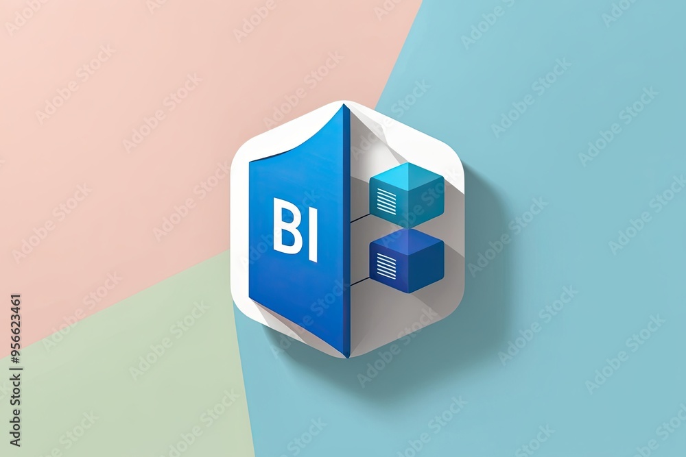 3D Icon for Power BI Business Intelligence Application on Pastel Blue ...