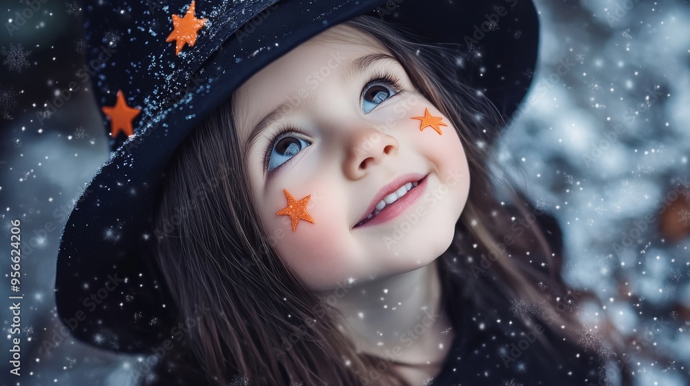 A cute Halloween kid in a wizard costume is having a good time A cute Halloween kid in a wizard costume is having a good time
