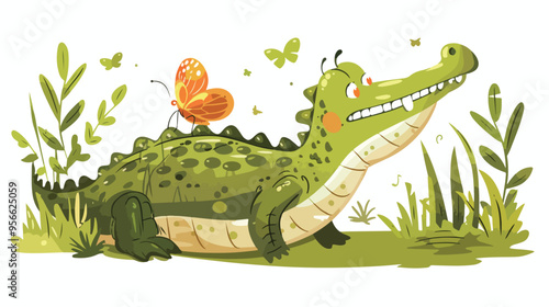 Cute Funny Crocodile Beautiful Smiling Alligator