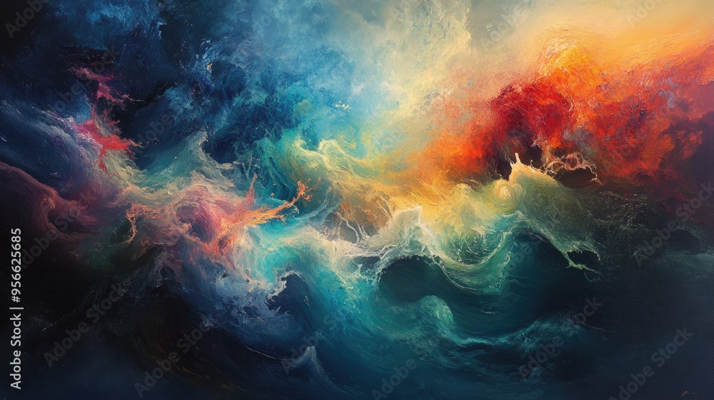 Abstract Oil Painting of Swirling Colors and Textures Abstract Oil Painting of Swirling Colors and Textures