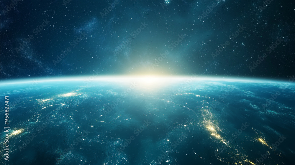 Sci-fi illustration with blue planet Sci-fi illustration with blue planet