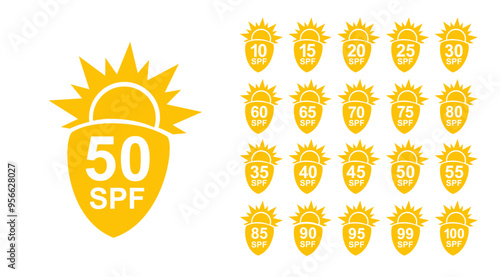 SPF 50 icon. Sun protection for skin. UVA UVB sunscreen protection. SPF icon for or skin cosmetics packaging. Vector