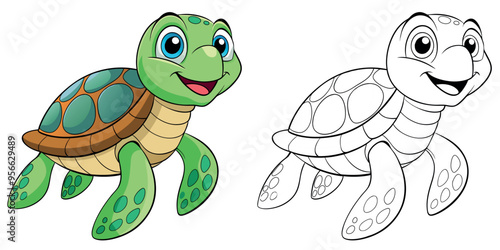 Cute Sea Turtle Cartoon Coloring Page For Kids