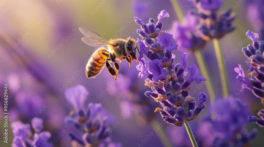 A bee hovers over a blooming lavender, lost in its fragrant allure. A bee hovers over a blooming lavender, lost in its fragrant allure.
