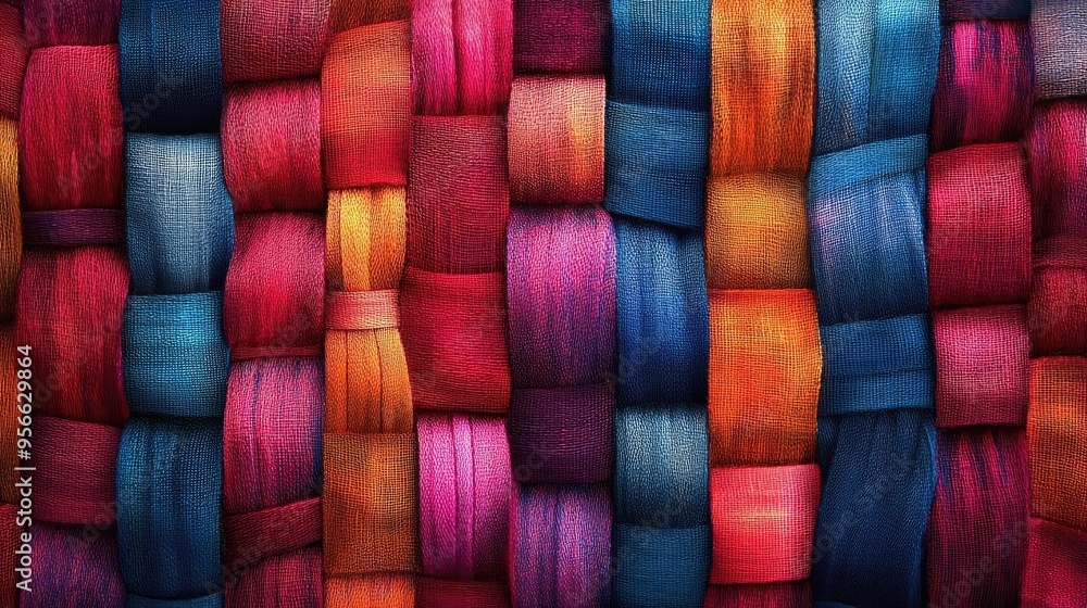 Woven fabric texture, showing interlaced threads of different colors and thicknesses, 3D texture Woven fabric texture, showing interlaced threads of different colors and thicknesses, 3D texture