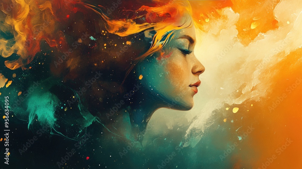 Abstract Portrait of a Woman in a Cosmic Landscape Abstract Portrait of a Woman in a Cosmic Landscape