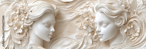 Elegant Relief Sculpture with Floral Details photo