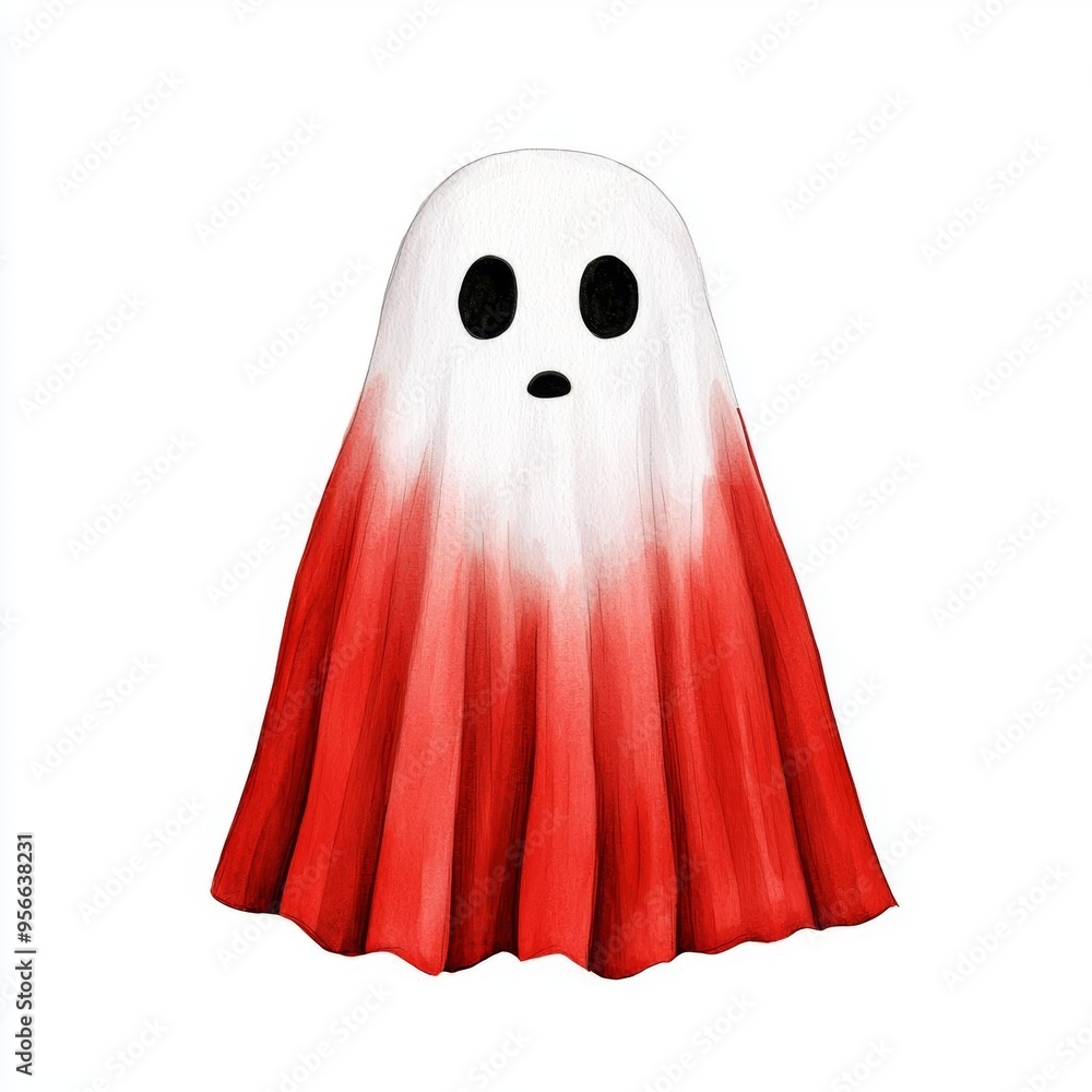 A single cute ghost with a shy expression, watercolor illustration, clipart, isolated on pure white background A single cute ghost with a shy expression, watercolor illustration, clipart, isolated on pure white background