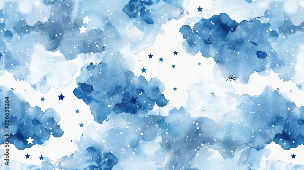 Abstract Watercolor Clouds with Stars Abstract Watercolor Clouds with Stars