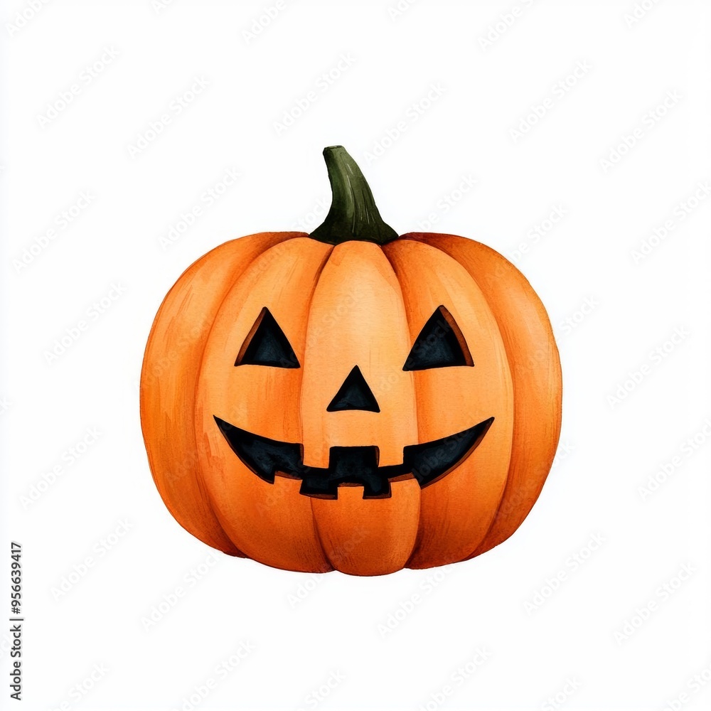A single cute Halloween spooky candy corn with a jackolantern design, watercolor illustration, clipart, isolated on pure white background A single cute Halloween spooky candy corn with a jackolantern design, watercolor illustration, clipart, isolated on pure white background