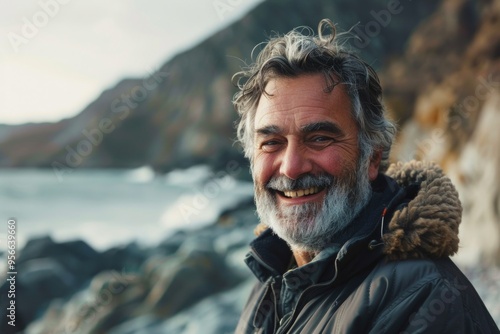 Smiling mature man in front of sea