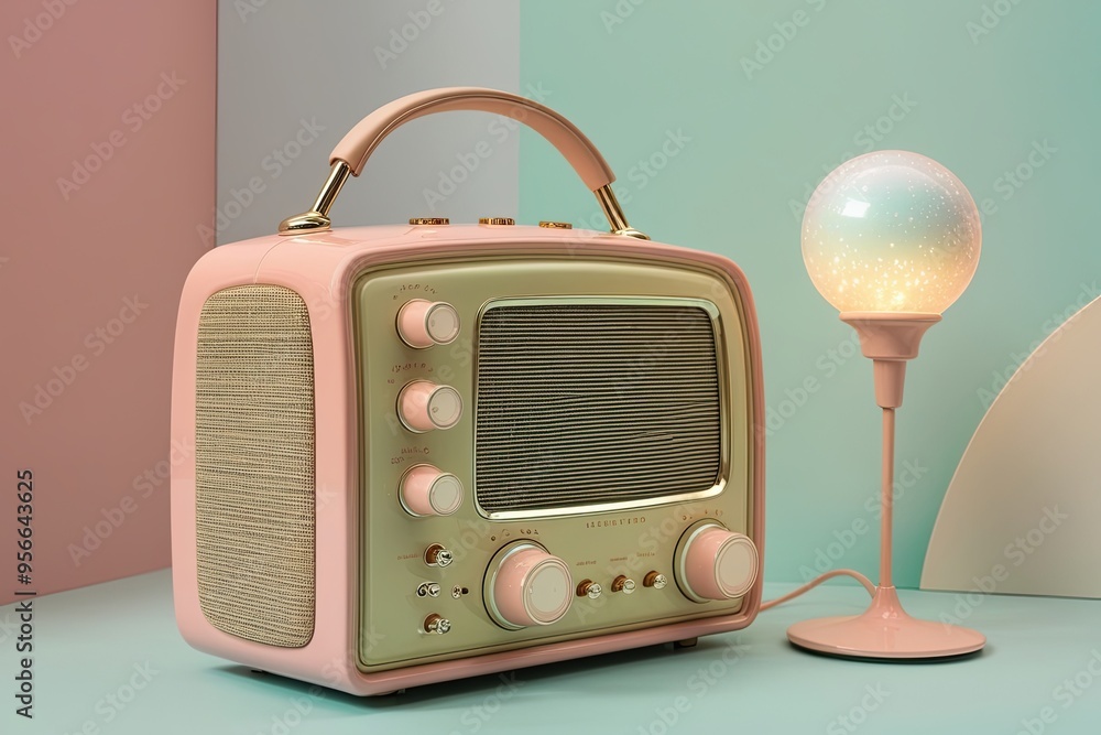 Obraz premium Whimsical Retro Radio Imagery with Gentle Pastel Hues and Enchanting Glow