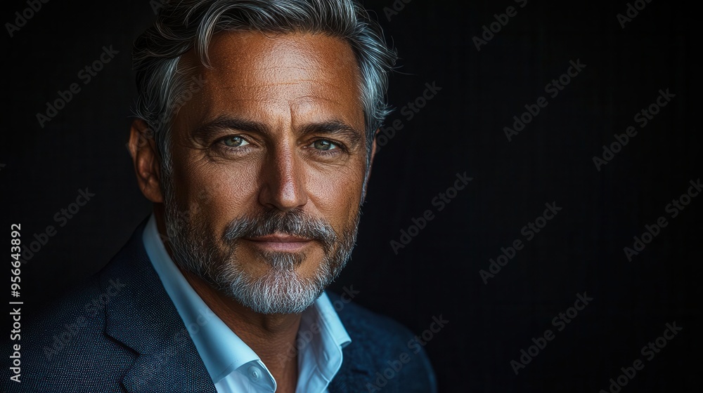 highcontrast studio portrait of a distinguished 50something businessman with saltandpepper hair wearing a crisp suit against a black background exuding confidence and experience highcontrast studio portrait of a distinguished 50something businessman with saltandpepper hair wearing a crisp suit against a black background exuding confidence and experience
