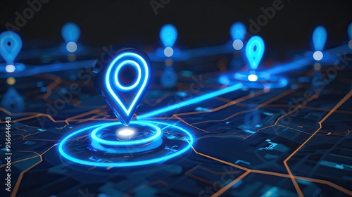 Abstract Neon Map with Location Pin