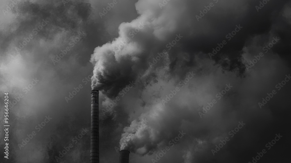Industrial Smoke Stacks Against Dark Skies Industrial Smoke Stacks Against Dark Skies