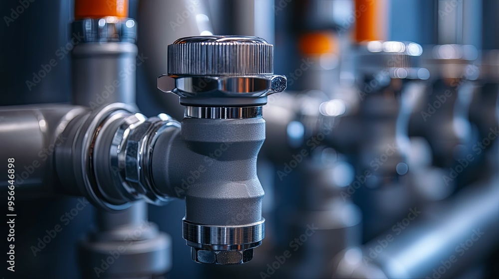 Close-up of a Chrome-Plated Valve on a Pipe System Close-up of a Chrome-Plated Valve on a Pipe System