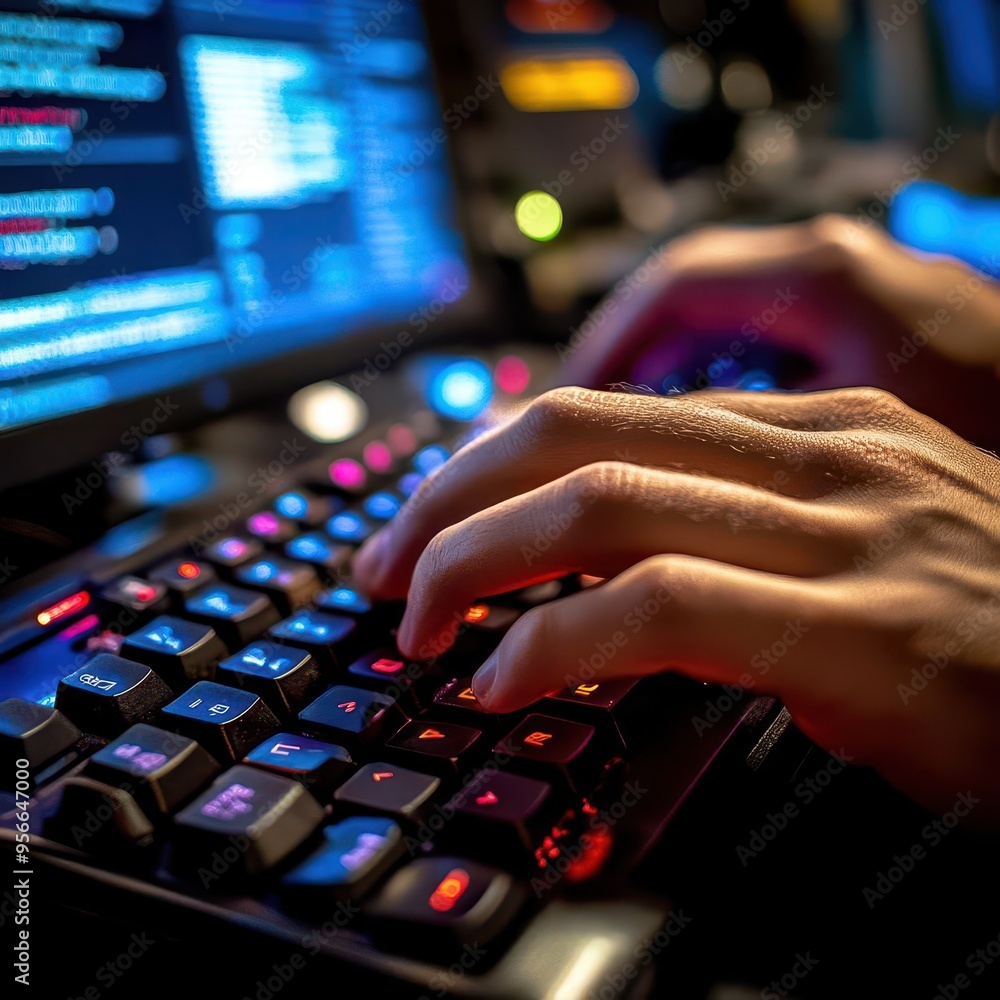 Hands typing on a mechanical keyboard with multiple code windows open, software development process, coding in action. Hands typing on a mechanical keyboard with multiple code windows open, software development process, coding in action.