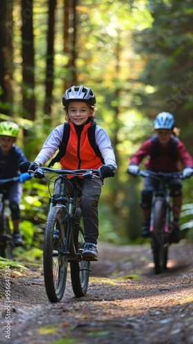 Children Cycling in a Forest Trail