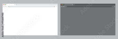 Web browser window screen mockup. light mood and Blank dark browser template black and white vector