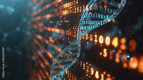 Digital DNA Helix with Binary Code Background photo