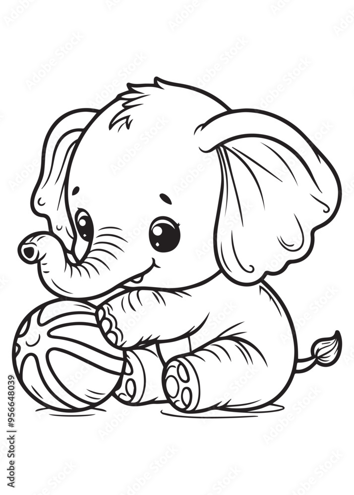 Elephant play with ball happy face coloring page Elephant play with ball happy face coloring page