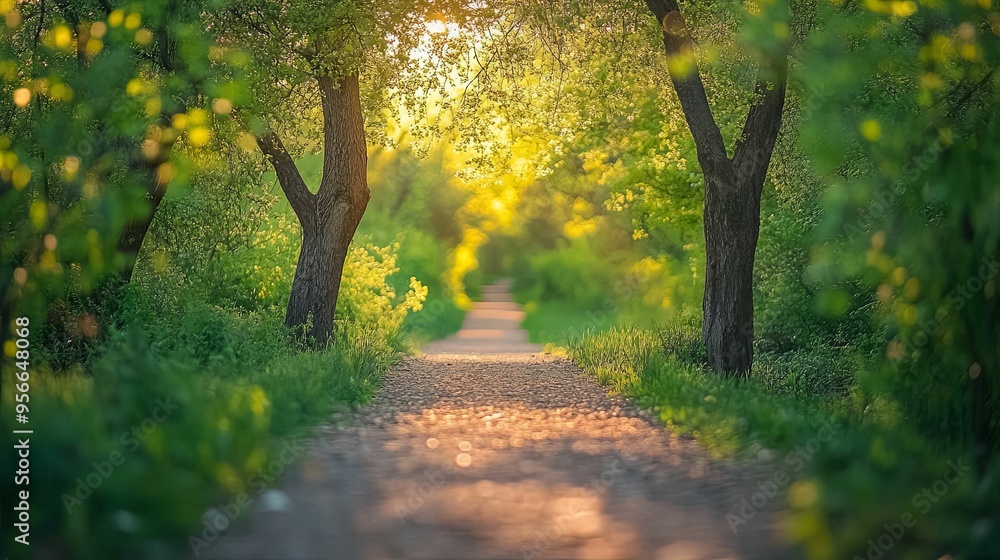 Sunlit Path Through a Verdant Forest Sunlit Path Through a Verdant Forest