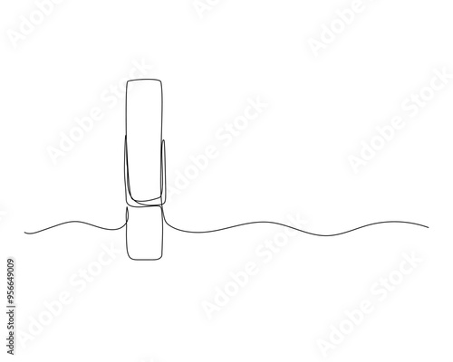 Clothesline with pin and peg one continuous line illustration. Laundry outline sign