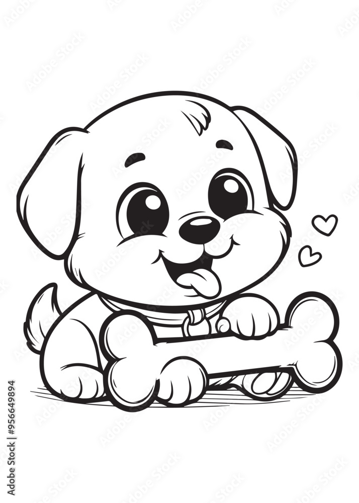 Obraz premium dog eats bone kid coloring page design 