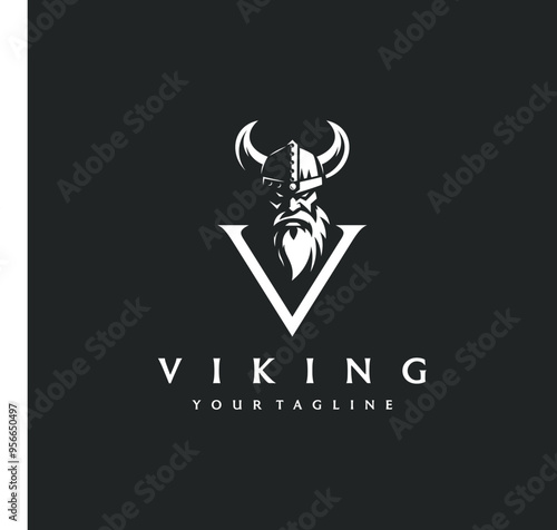 viking man angry face logo vector illustration ink drawing style.