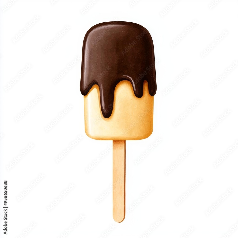 A single cute icecream bar with chocolate coating, watercolor illustration, clipart, isolated on pure white background A single cute icecream bar with chocolate coating, watercolor illustration, clipart, isolated on pure white background