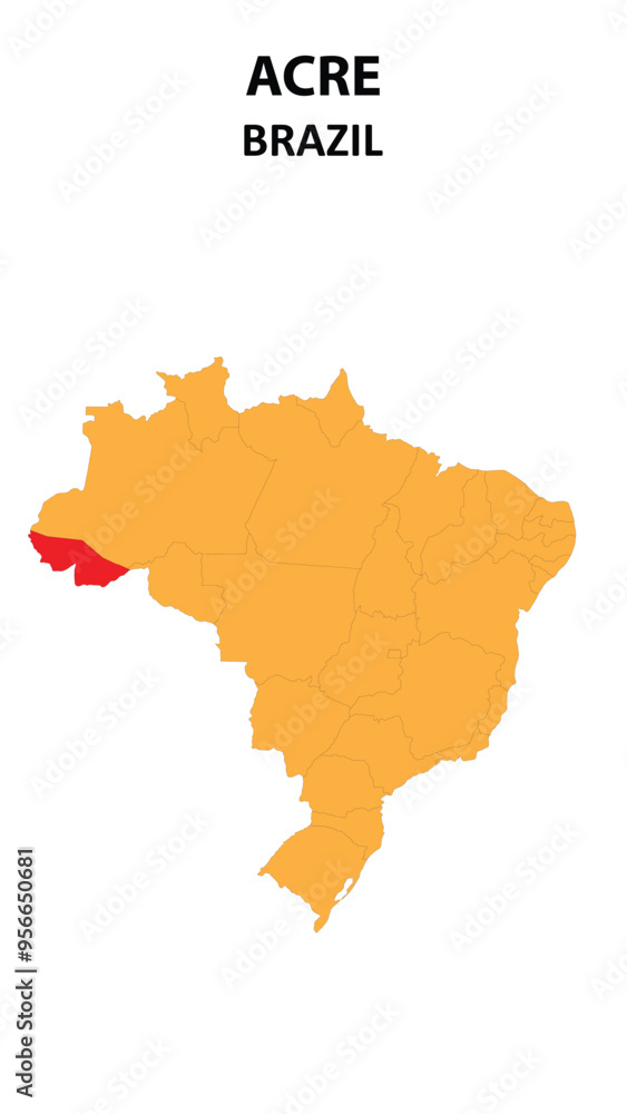 Obraz premium Acre Map is highlighted on the Brazil map with detailed state and region outlines.