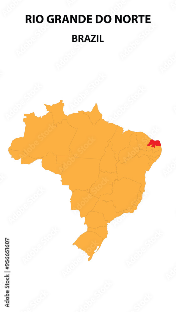 Rio Grande do Norte Map is highlighted on the Brazil map with detailed state and region outlines. Rio Grande do Norte Map is highlighted on the Brazil map with detailed state and region outlines.