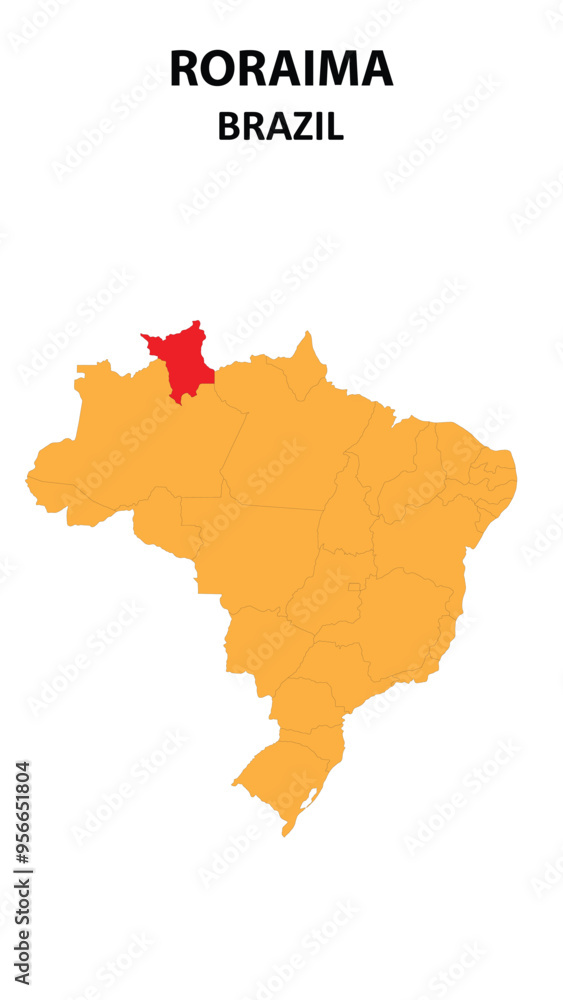 Obraz premium Roraima Map is highlighted on the Brazil map with detailed state and region outlines.