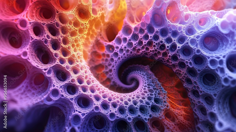Abstract 3D Render of a Swirling, Pocketed, and Multicolored Structure Abstract 3D Render of a Swirling, Pocketed, and Multicolored Structure