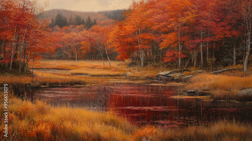 A tapestry of reds and oranges paints the landscape, natureâ€™s final masterpiece before winterâ€™s hush. 