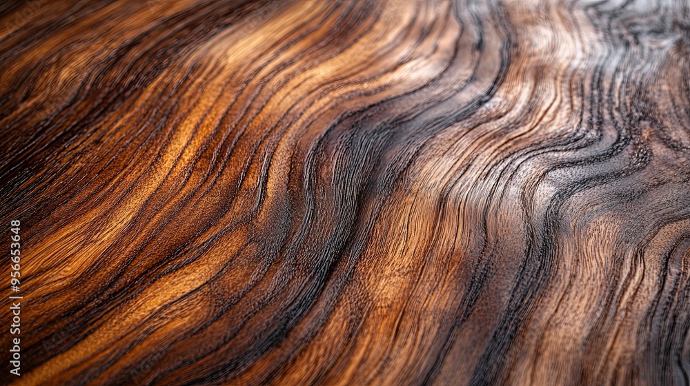 Close-up of Dark Brown Wood Grain with Wavy Pattern Close-up of Dark Brown Wood Grain with Wavy Pattern