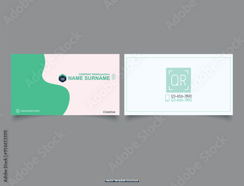 Green Business Card. Flyer and Leaflet, Cards Landing