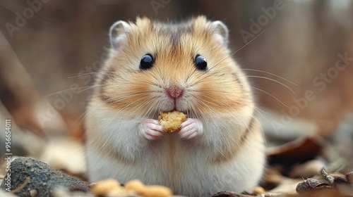 Close-up of a hamster eating a snack