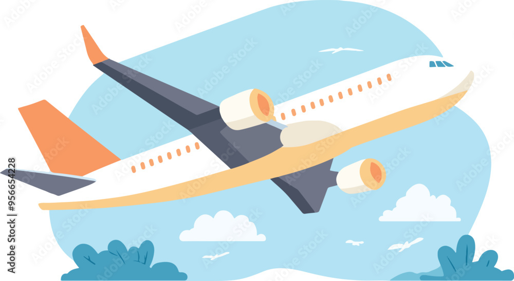 Airplane Flying in the Sky Flat Vector Illustration Airplane Flying in the Sky Flat Vector Illustration