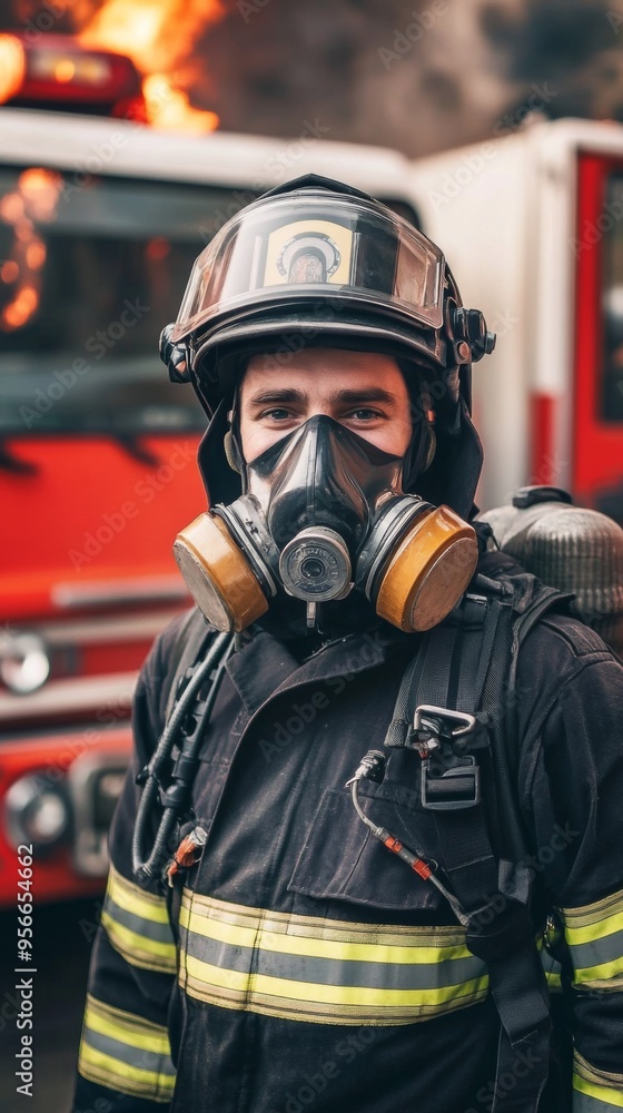 Naklejka premium Firefighter in Action