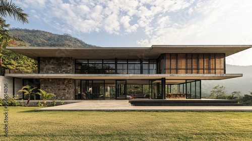 A big house with many windows sits on a lush green field