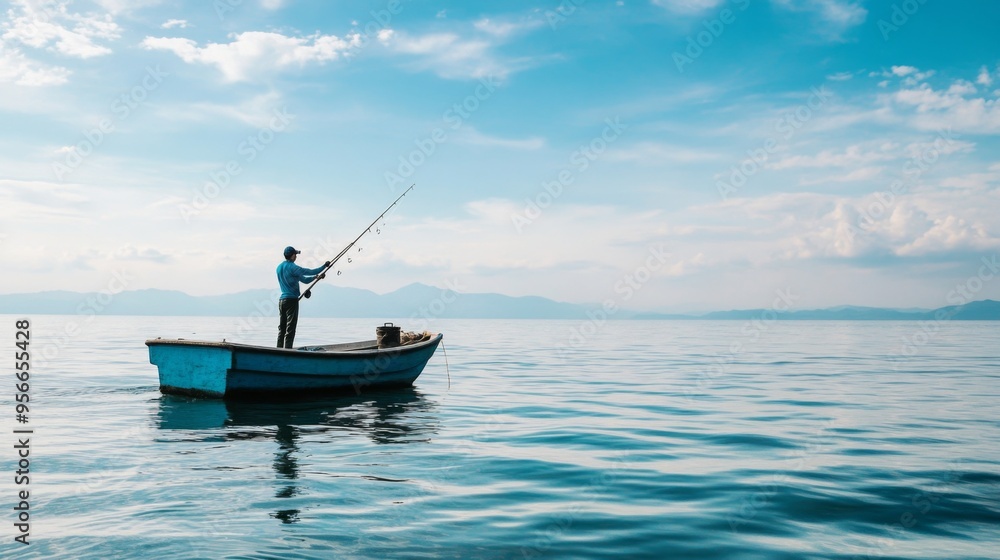 Fototapeta premium Tranquil Fishing Experience on Calm Waters