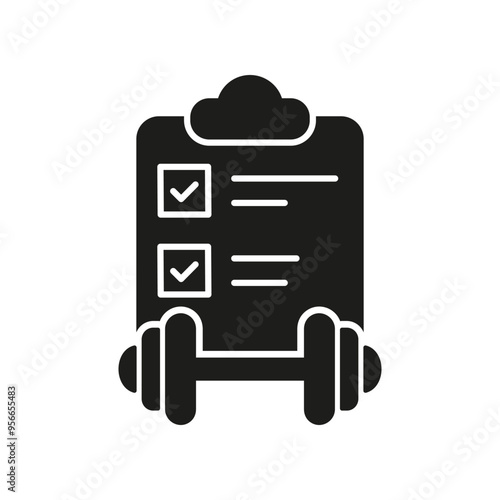 Fitness Plan Silhouette Icon, Sports Training Schedule And Exercise Regimen For Healthy Lifestyle. Isolated Vector Illustration