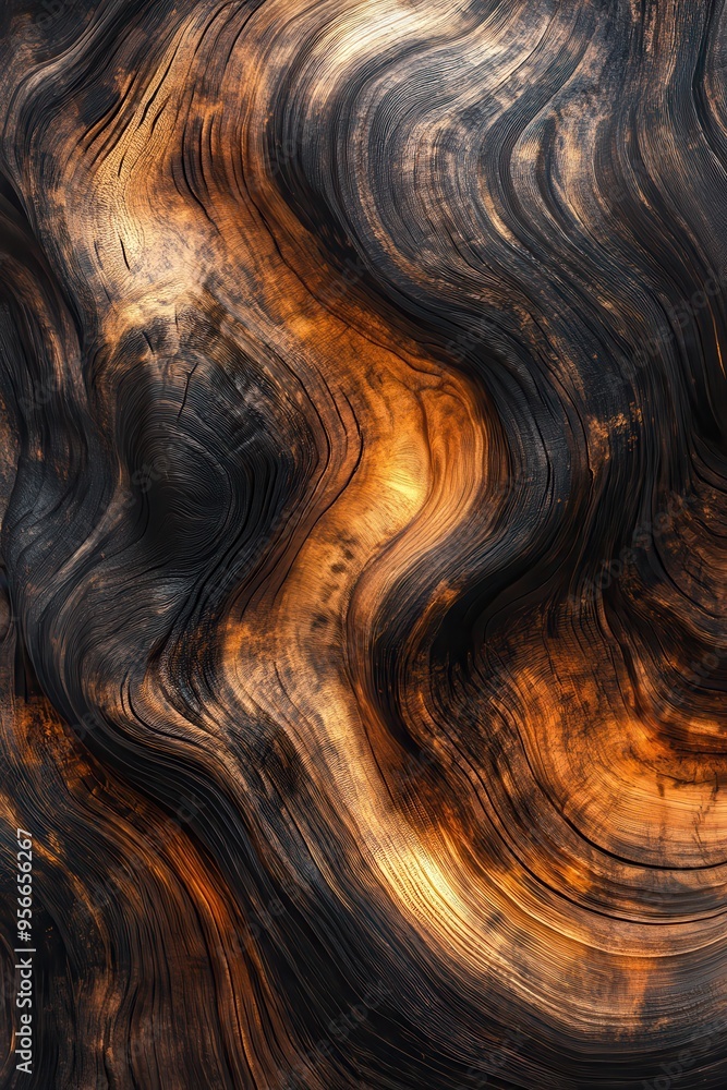 Abstract Wood Grain Texture with Wavy Lines in Warm Brown and Black Tones. Abstract Wood Grain Texture with Wavy Lines in Warm Brown and Black Tones.