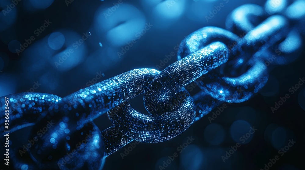 Digital Chain Link with Glowing Blue Lights Digital Chain Link with Glowing Blue Lights